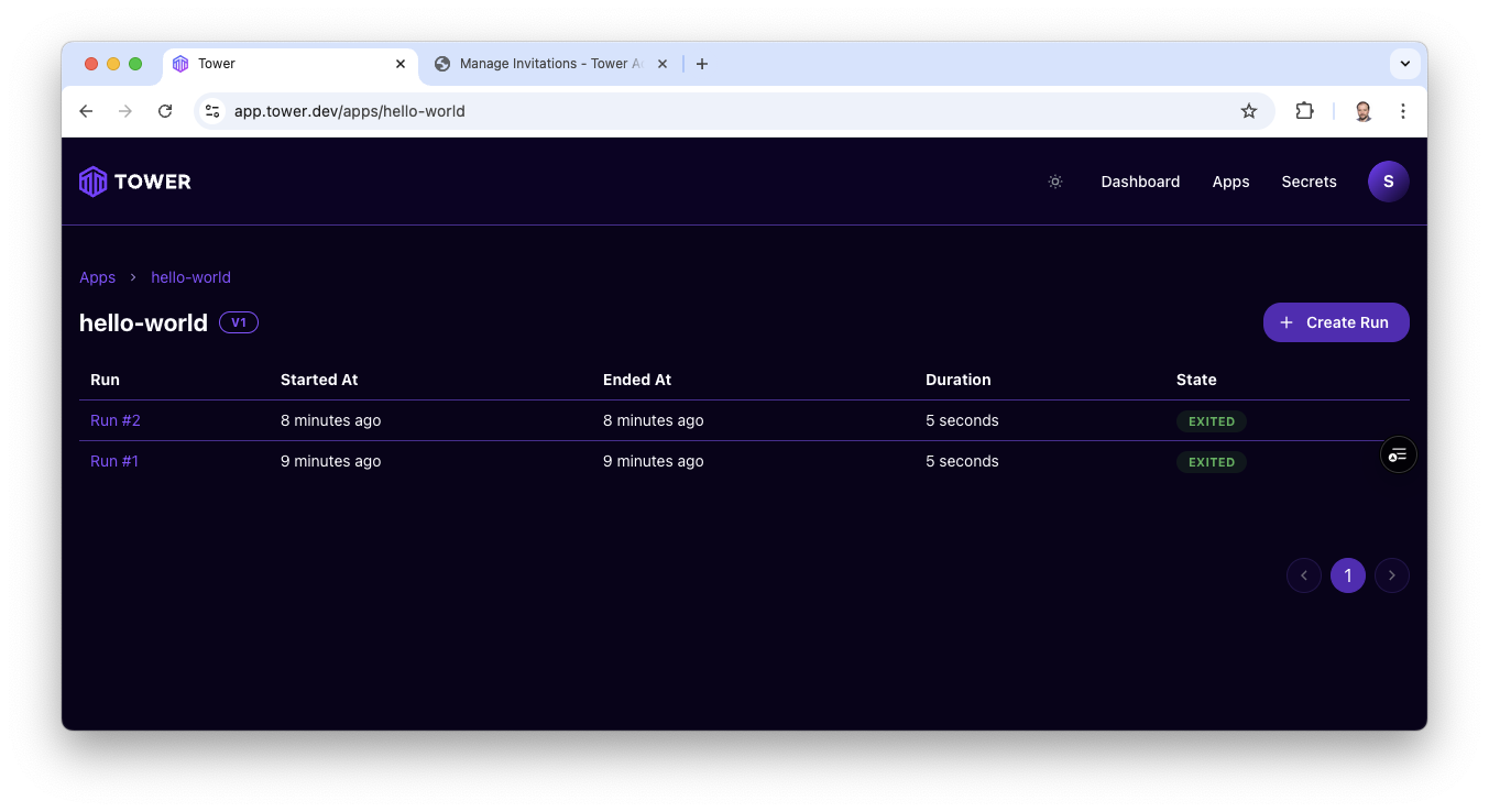 App details in Tower