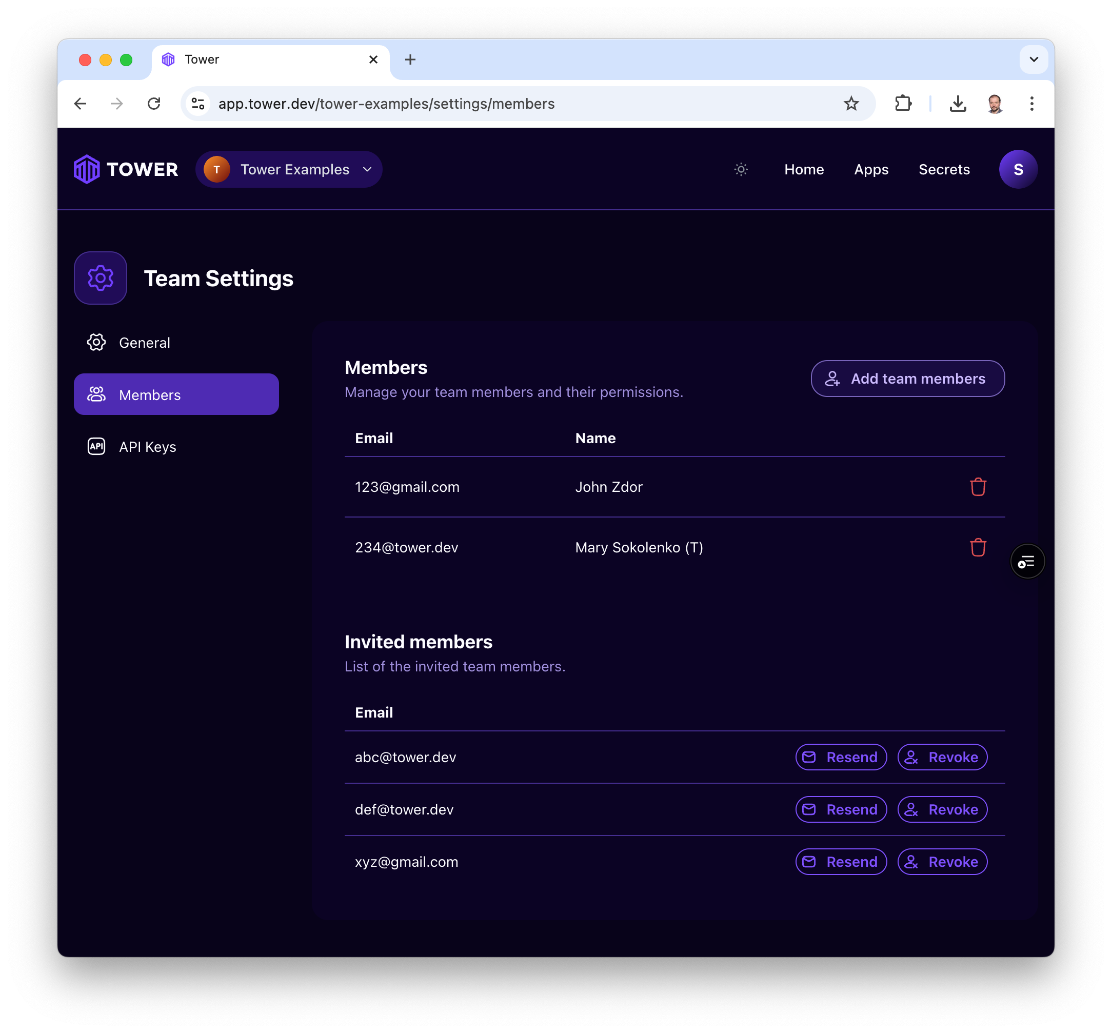 Teams Settings page